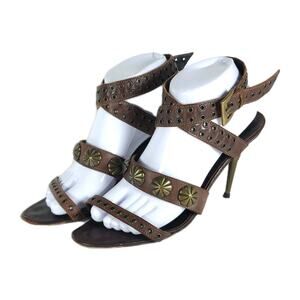 Manolo Blahnik Women's Brown US9,5 EU40 Leather Grommets Strappy Sandals Heels